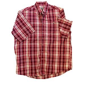 Creekwood Mens Plaid Button Down Shirt Short Sleeve Red Blue Cotton 2XT